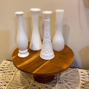 Four vintage white milk glass vase lot euc